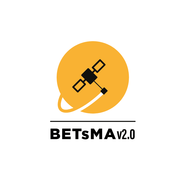 BETsMA v2.0 logo: satellite with electrodynamic tether in a yellow circle