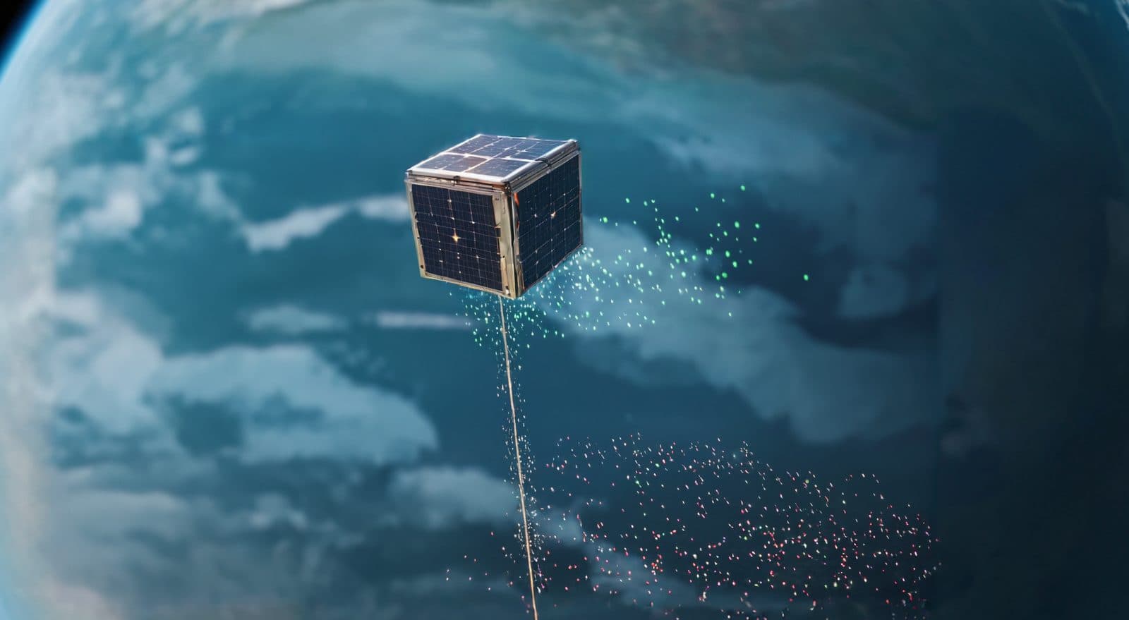 Deployed electrodynamic tether tape in orbit, artistic view